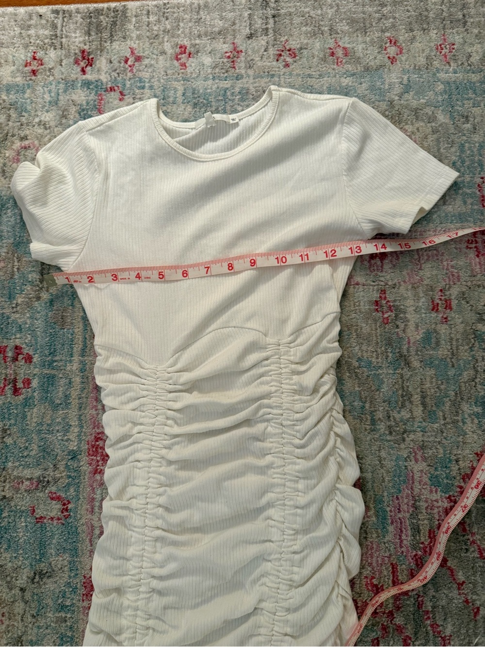 NIA White Ribbed Drawstring Ruched Bodycon Mini Dress - Picture 10 of 10